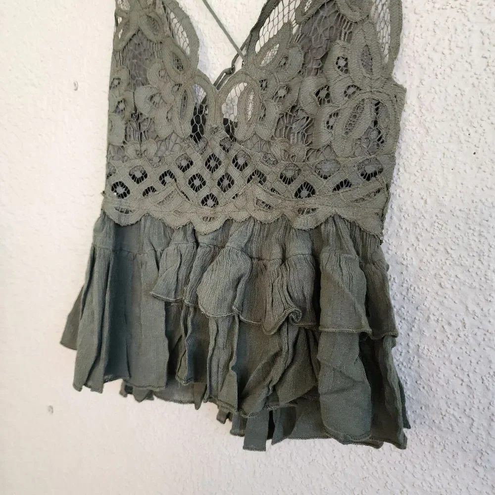 Free‎ People Adela Cami Olive Green Tank Top Size M  Lace NWT  Party Cami - Picture 9 of 12